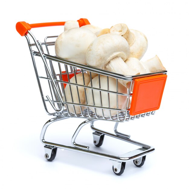 Mini shopping cart full with mushrooms