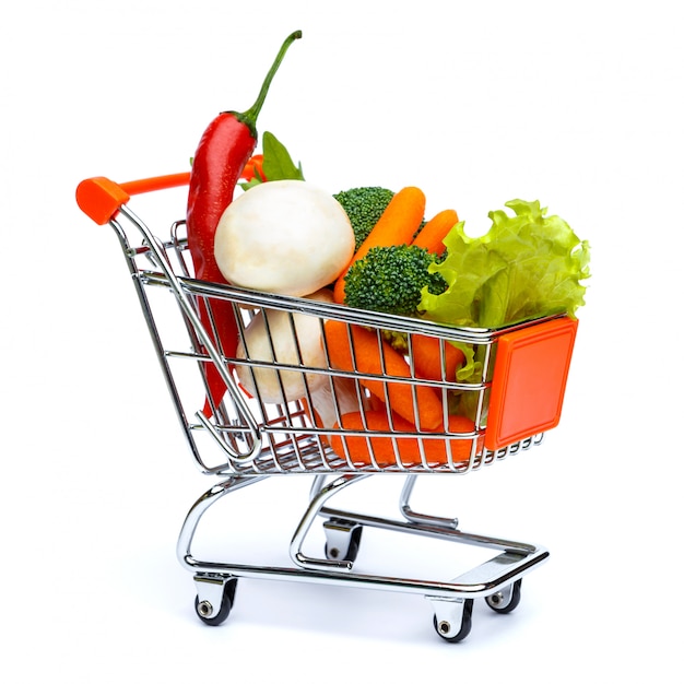 Photo mini shopping cart full with vegetables
