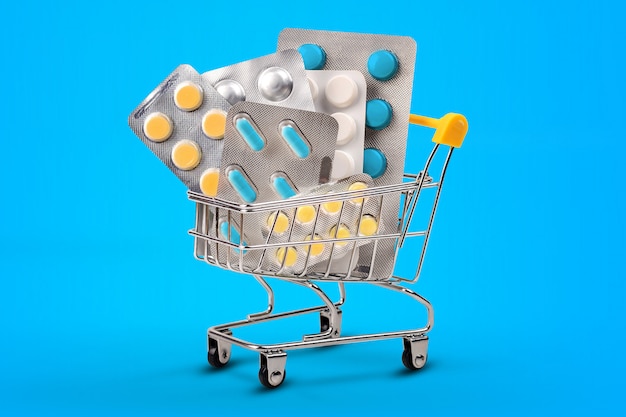 Mini shopping cart with pills and tablets