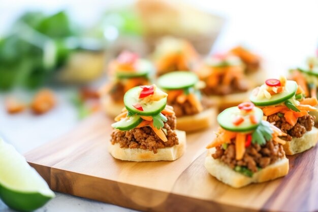 Foto mini sloppy joe voorgerechten op een dienblad