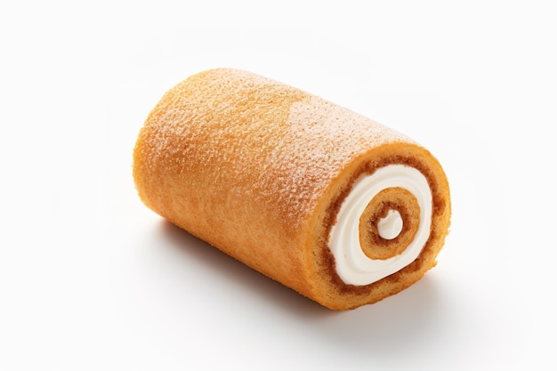 Mini-sponge cake roll versierd met oranje strooitjes en geïsoleerd op een witte achtergrond