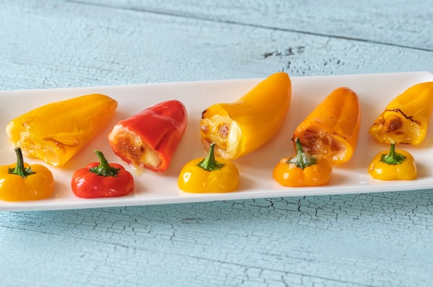 Mini sweet peppers stuffed with mozzarella