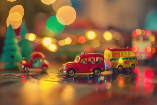Photo mini toy at table with blurred background
