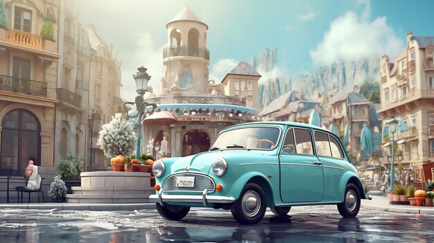 Photo a miniature car model tourist attractions and other buildings with light teal and light gray