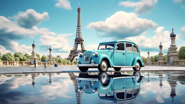 Photo a miniature car model tourist attractions and other buildings with light teal and light gray