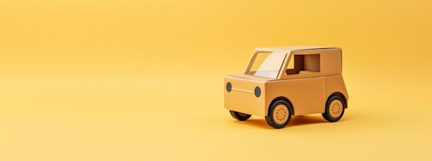 Miniature Cardboard Car on Clean Studio Background Electric Vehicles and Sustainability Concept