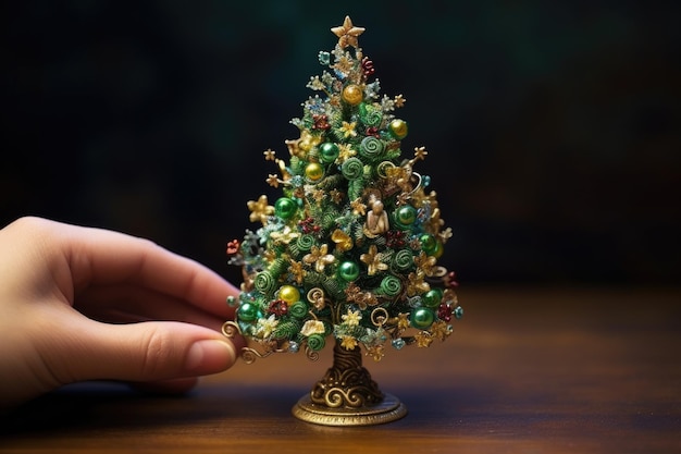 Miniature christmas tree with tiny ornaments