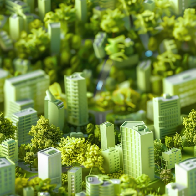 Photo miniature city model with lush green trees ideal for urban planning projects