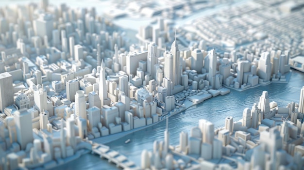 川を描いた都市のミニチュアモデル