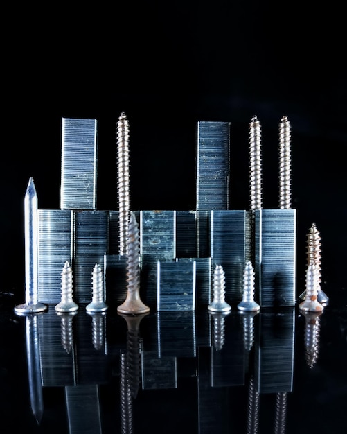 Miniature City Skyline made from Screws Nuts and Bolts