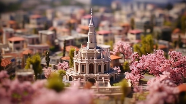 A miniature city with a small town in the background