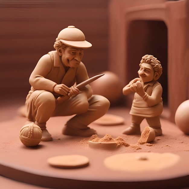 粘土で遊ぶミニチュア粘土人形子供の創造性選択と集中