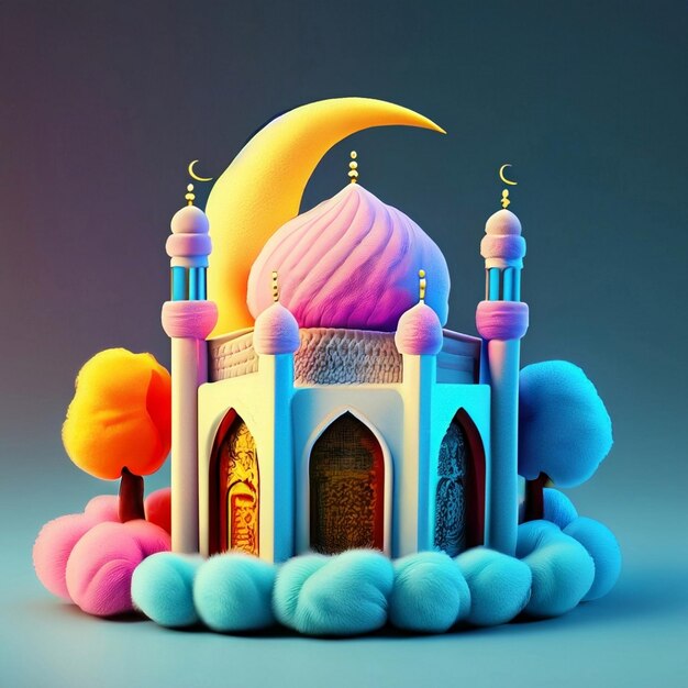 Photo miniature of colorful mosque buildings made of wool