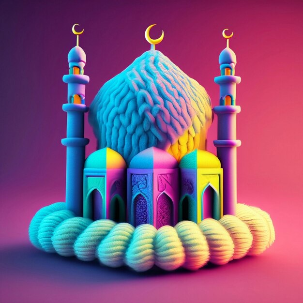 miniature of colorful mosque buildings made of wool