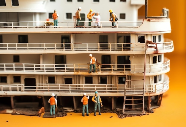 Foto miniatura di operai edili che fanno il loro lavoro