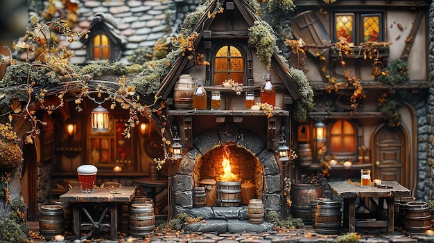 Foto diorama in miniatura di una scena di taverna fantastica