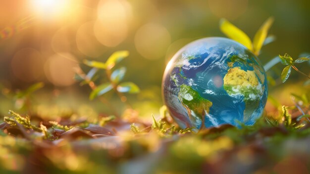 Miniature Earth on Lush Green Land International Mother Earth Day Concept