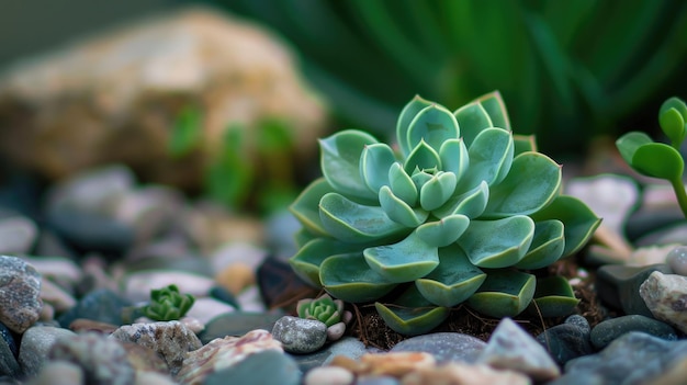 ミニチュア・エケベリア 砂漠のミニチュア-エケヴェリアの美しい緑色の植物