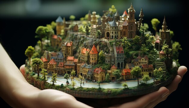 Miniature fantasy world inside a nutshell tiltshift 50mm photo