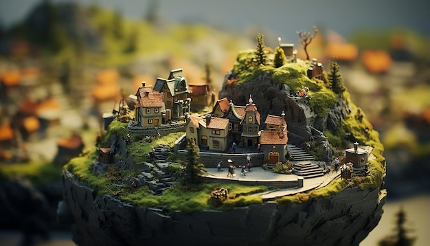 Miniature fantasy world inside a nutshell tiltshift 50mm photo