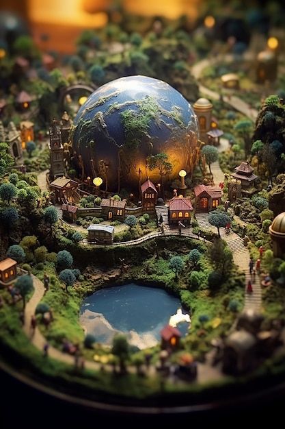 Photo miniature fantasy world inside a nutshell