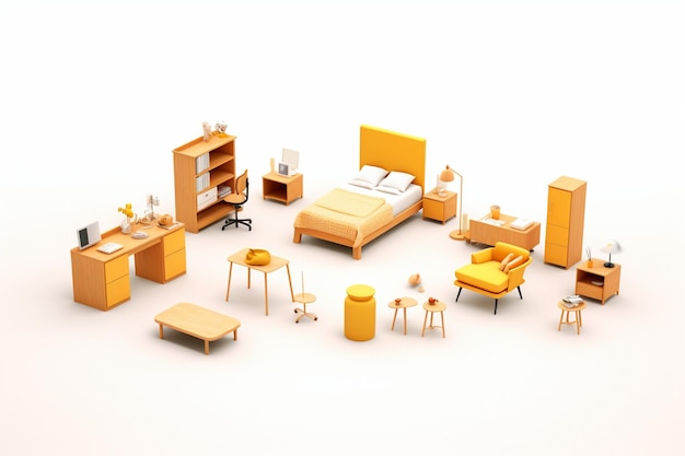 写真 ミニチュア家具 3dモデル 白い背景