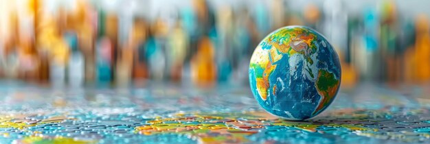 Foto miniature globe on jigsaw puzzle kaart concept van wereldwijde oplossingen