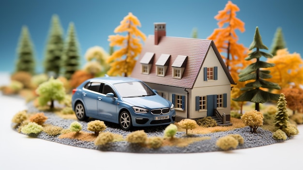 Photo miniature house and car isolated on white background generative ai