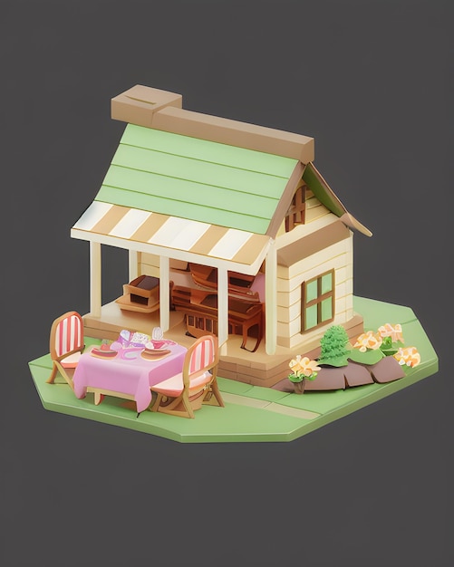 Miniature House Model placed on a Gray Background