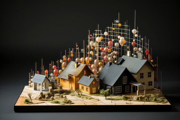 Photo miniature house model with economic growth graphs