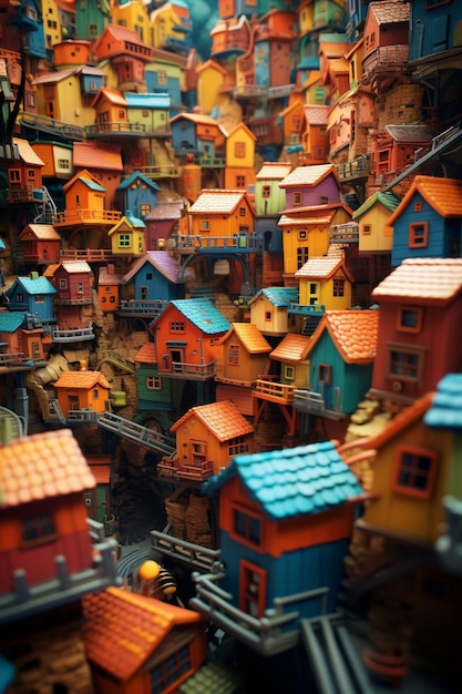 miniature houses and villages in the style of vibrant colorscape vray tracing holga 120n