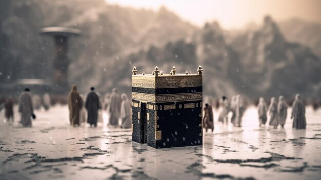 Foto una miniatura di una kaaba in un giorno di pioggia