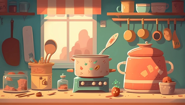 A miniature kitchen set for young children digital art illustration generative AI