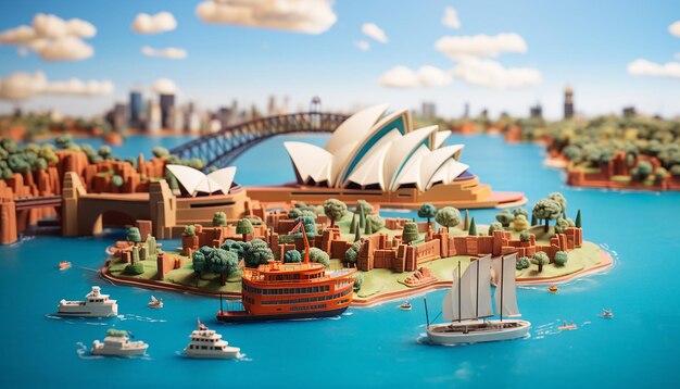 Foto paesaggio in miniatura super carino mondo di argilla sydney in estate vista isometrica adorabile sydney opera ho