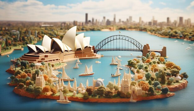 Foto paesaggio in miniatura super carino mondo di argilla sydney in estate vista isometrica adorabile sydney opera ho