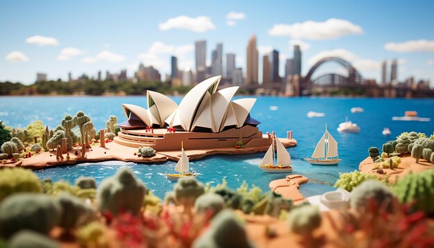 Foto paesaggio in miniatura super carino mondo di argilla sydney in estate vista isometrica adorabile sydney opera ho