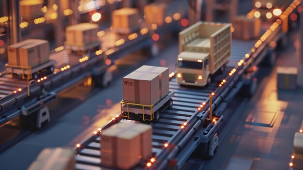 Foto centro logistico in miniatura al crepuscolo