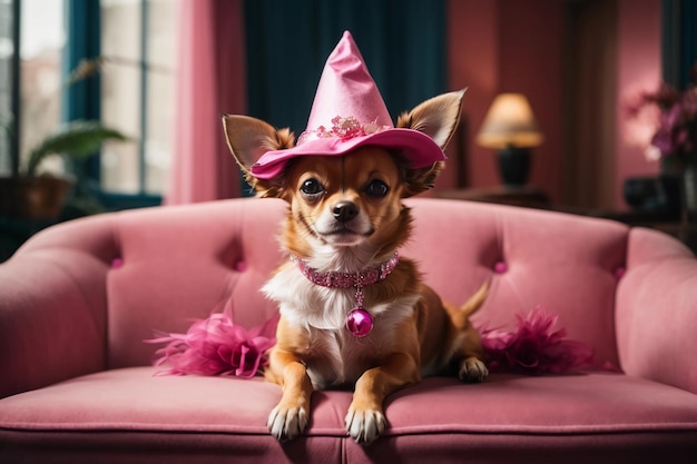 Miniature Magic Adorable Chihuahua Decked in Witchy Attire for the Spooky Season