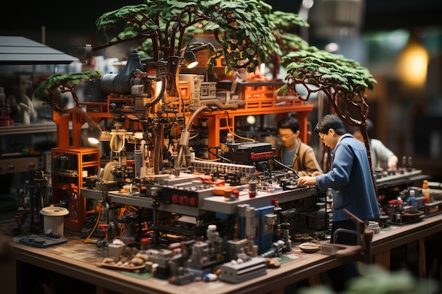 Miniature of men work hard in the laboratory