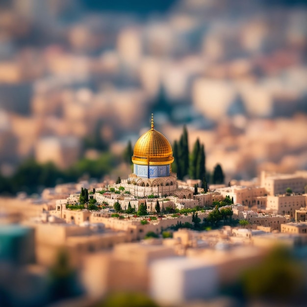 Photo a miniature model of a mosque with a green dome and trees