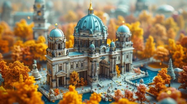 Miniature model of an old building in autumn