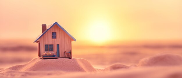 Miniature model of a wooden house on the coast the concept of real estate by the sea Generative AI