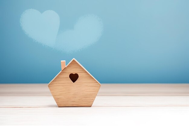 Miniature model of a wooden house with hearts real estate concept Generative AI