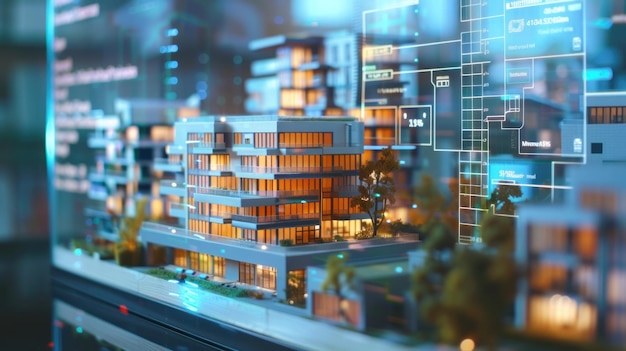 Photo miniature modern condo building models displayed on a digital screen