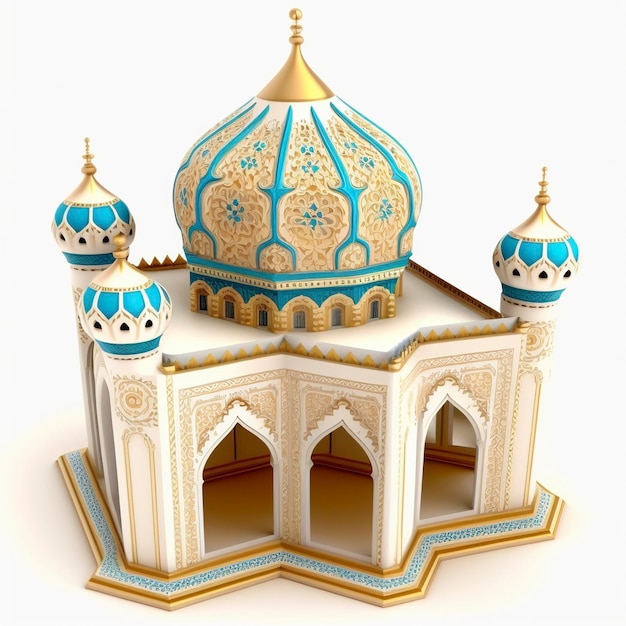 白い背景の創造的な ai に分離されたミニチュア モスクと華やかな装飾