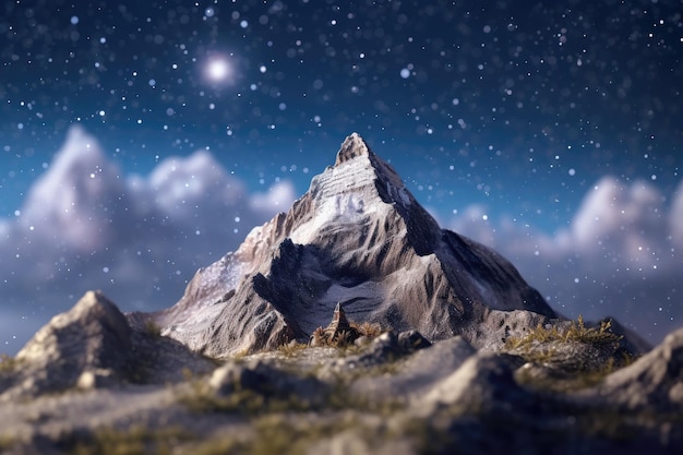 miniature mountain landscape with moon and clouds Generative Ai