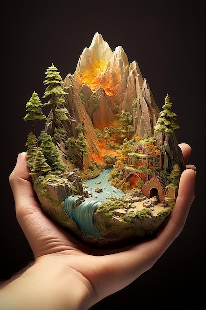 A miniature mountain lightly embraced with both hands