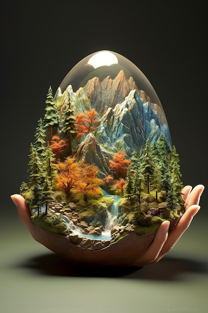 A miniature mountain lightly embraced with both hands