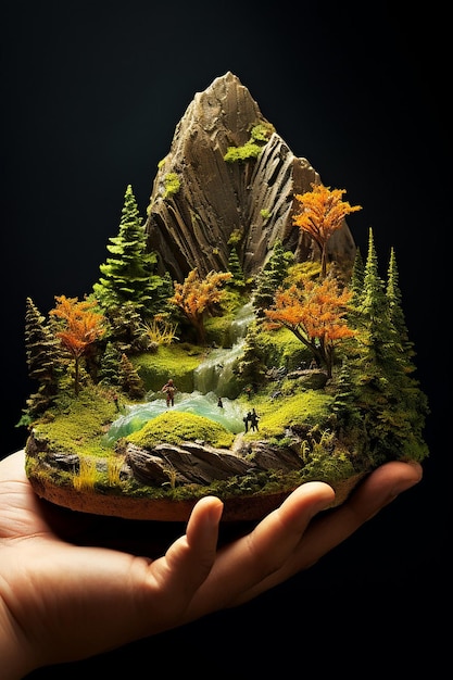 A miniature mountain lightly embraced with both hands