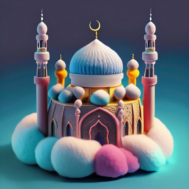 사진 양모로 만든 다채로운 모스크 건물의 미니어처